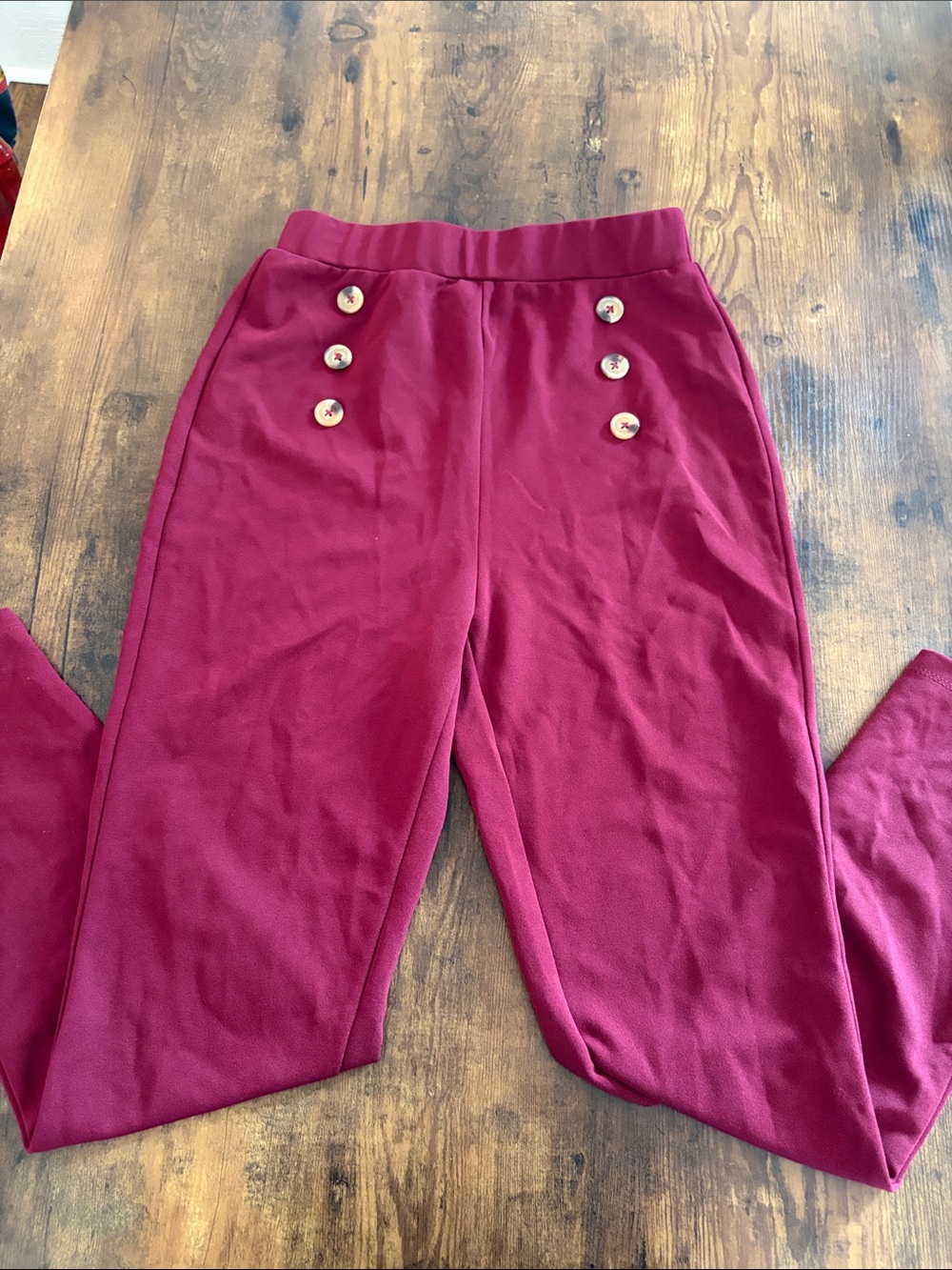 SHEIN Burgundy Button-Accent Ponte Joggers